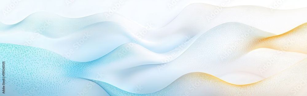 Poster Abstract composition with smooth waves in soft white and subtle hues of blue and orange, creating a serene visual effect