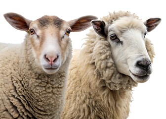 Fototapeta premium Set of sheep portraits on transparent background. Domestic and wild animal concept.