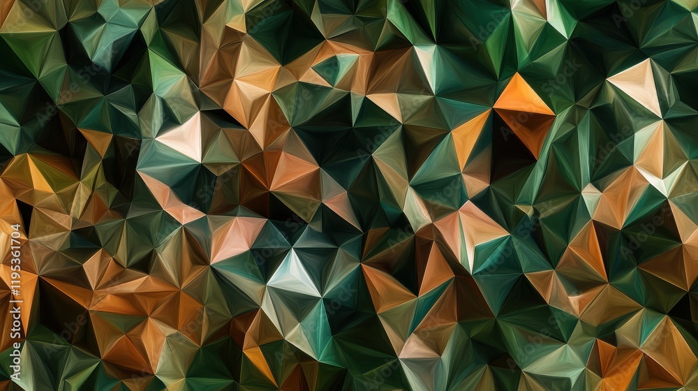 Poster Exciting low-poly abstract pattern in shades of forest green and earthy tones for creative projects and backgrounds