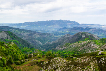 Naklejka premium Route to Covadonga, Lakes, Mountains, Cangas de Onis, Asturias, Picos de Europa, Spain