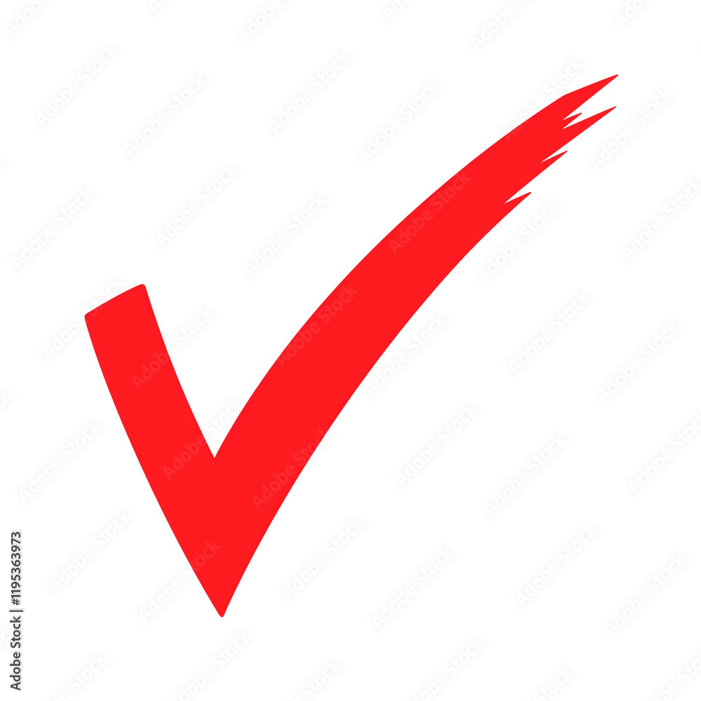 Aufkleber Red check mark with sharp edges on transparency background, symbolizing approval or correctness