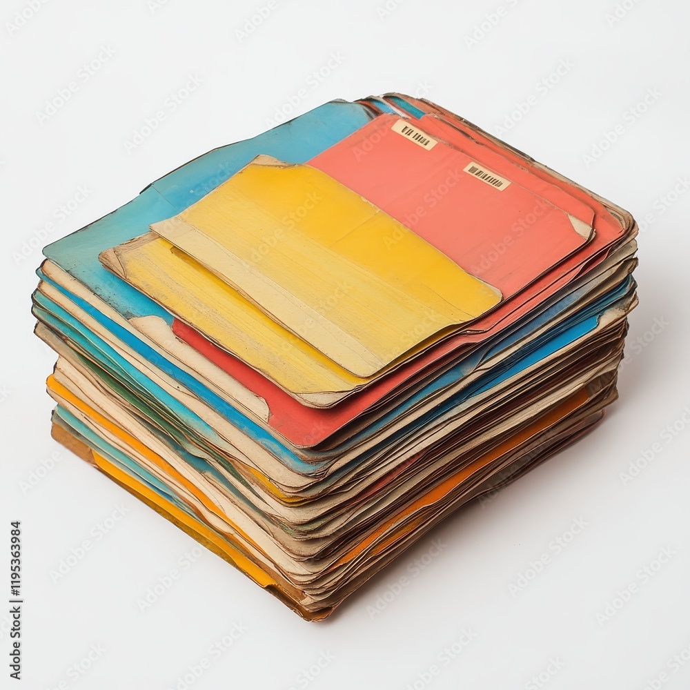 Aufkleber Stacked multicolored folders with labels showcasing organization for documents in an office setting