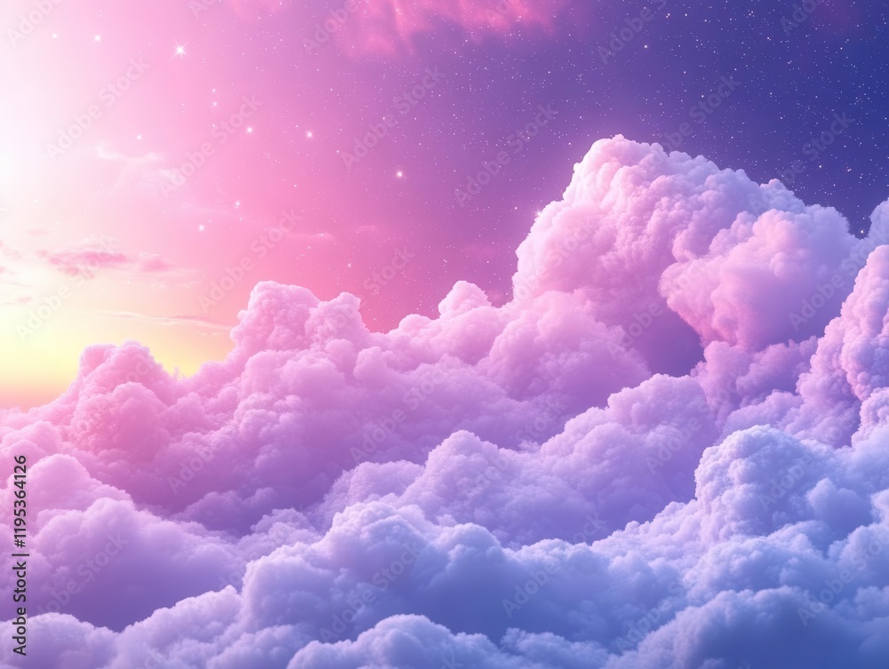 Wall mural magical celestial background with sparkling stardust and ethereal pink-purple nebula clouds creating