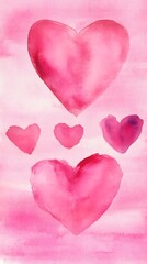 Fototapeta premium Romantic Watercolor Hearts on Soft Pink Background in Various Sizes