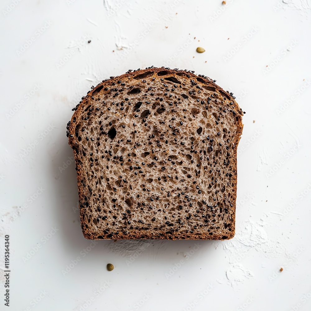 Aufkleber Slice of rustic rye bread on a light background showcasing texture and crust details