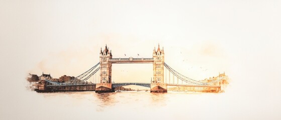 Naklejka premium Watercolor Painting of London s Iconic Tower Bridge over Thames River