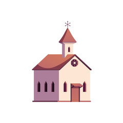 Cartoon vector illustration of a stone church with a Western-style tower on a white background.