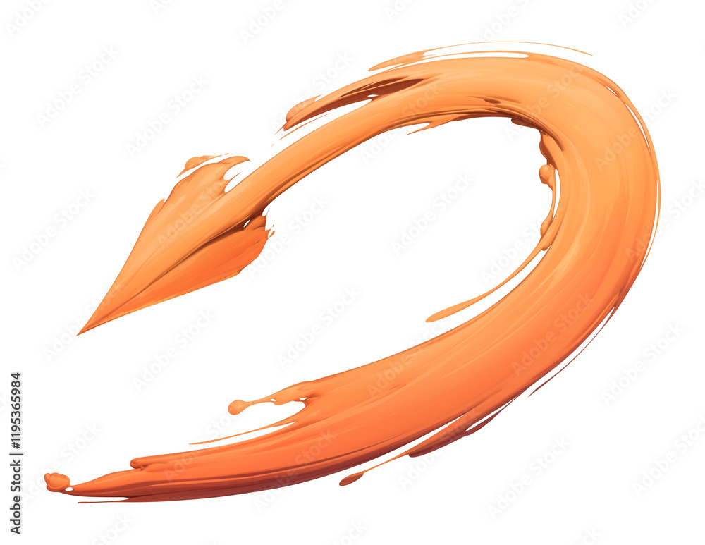 Aufkleber curved arrow painted in soft peach with smooth brush stroke on transparency background, showcasing d