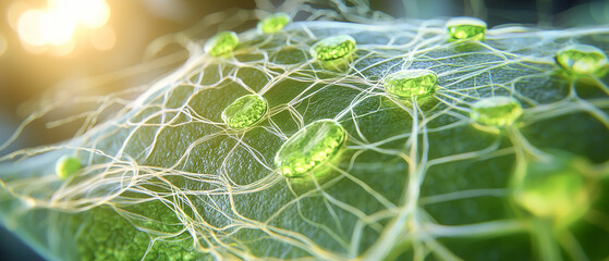 Naklejka premium detailed view of leaf surface highlighting stomata and intricate vein structures, showcasing complexity of plant biology and photosynthesis