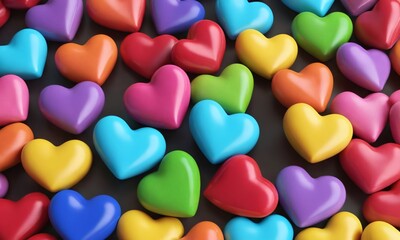 Fototapeta premium Colorful heart-shaped candies create a vibrant display ideal for celebrations and events in various settings. Valentine’s Day, date, engagement, love, wedding, background