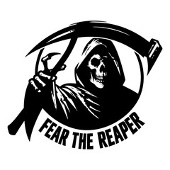 Grim Reaper Silhouette Vector Illustration with the text 