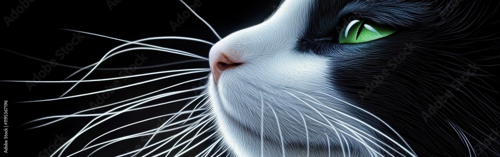 Poster Close-up view of a cat's delicate whiskers and nose against a dark background highlighting unique features