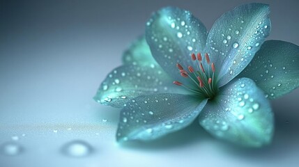 Fototapeta premium Aqua flower with water droplets, serene and peaceful floral macro photography
