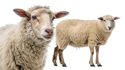 Obraz premium Set of sheep portraits on transparent background. Domestic and wild animal concept.