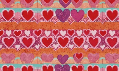 Colorful heart patterns create a vibrant and cheerful background for celebrations and festivities. Valentine’s Day, date, engagement, love, wedding, background