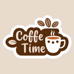 Sticker design of Create a cozy and inviting sticker design featuring the phrase 'Coffee Time' 