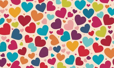 Fototapeta premium Colorful heart patterns create a vibrant design suitable for various creative projects and celebrations in a playful style. Valentine’s Day, date, engagement, love, wedding, background