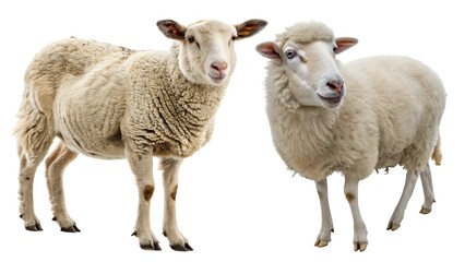 Fototapeta premium Set of sheep portraits on transparent background. Domestic and wild animal concept.