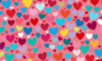 Colorful hearts pattern on a pink background for cheerful and creative designs. Valentine&rsquo;s Day, date, engagement, love, wedding, background