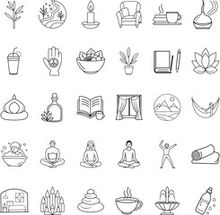 Relaxation Icons Wellness, Mindfulness, Yoga, Meditation, Calm, Serenity, Spa, Nature, Peace, Tranqu