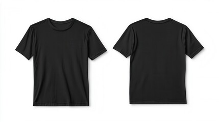 mockup of a black t-shirt displayed front and back, realistic and clear, isolated on a white background, ideal for fashion branding and design concepts