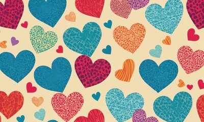 Colorful hearts pattern creating a cheerful and vibrant backdrop that celebrates love and affection in various shapes and sizes. Valentine&rsquo;s Day, date, engagement, love, wedding, background