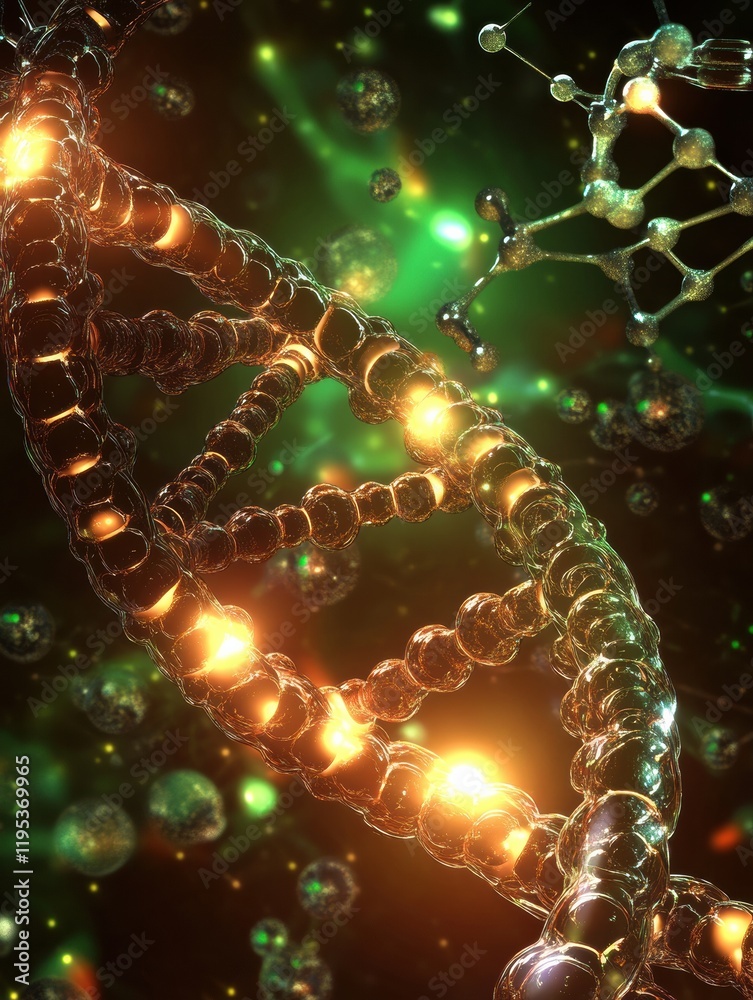 Aufkleber glowing dna double helix illuminated by molecular connections in a vibrant scientific study. generat
