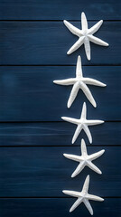 White Starfish on Dark Blue Wood Background Illustration