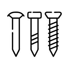 nails and bolts icon, nails and bolts line art - simple line art of nails and bolts, perfect for nails and bolts logos and icons and themed design 