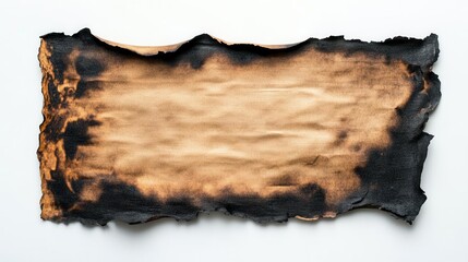 old parchment paper with beautifully burnt edges, isolated against a clean white background, showcasing the texture and historical essence of aged materials, ideal for creative projects
