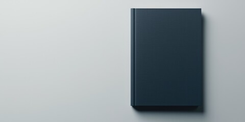 Dark blue hardcover book mockup on white background.