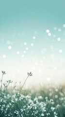 Obraz premium Calm grassy landscape with delicate flowers under a serene cyan gradient sky