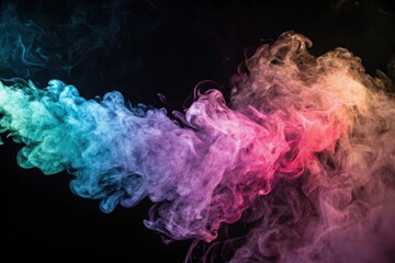 Fototapeta premium Abstract Swirling Smoke in Vibrant Hues of Teal, Pink, and Orange Against a Dark Background