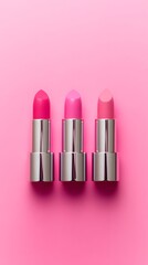 Colorful Lipsticks on Pink Background for Beauty and Makeup Lovers