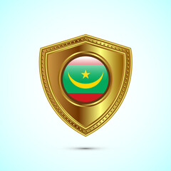 Rounded flag of Mauritania with glossy gold shield