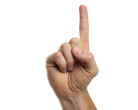 Clear hand pointing up with finger, gesture icon