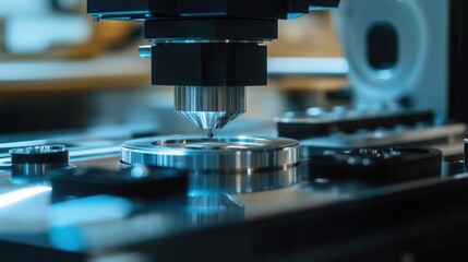 precision metalworking in action on a high-precision grinding machine, showcasing intricate craftsmanship and the intense focus required in a workshop environment