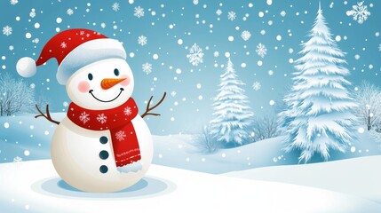 Fototapeta premium Charming Snowman in a Snowy Winter Wonderland
