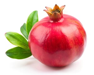 pomegranate with leaf isolated on a white background