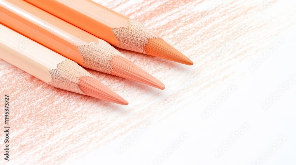 Aufkleber Soft pastel peach pencil strokes create a gentle gradient on textured paper in an artistic setting