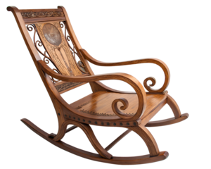 Antique wooden rocking chair with curved arms, classic furniture
