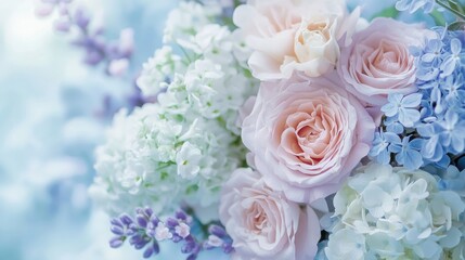 Delicate pastel blooms create a serene floral arrangement in soft gradient hues