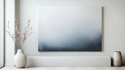 Minimalist white canvas displaying a soft gradient of colors in a modern interior setting