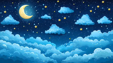 A serene night sky filled with stars and soft clouds, creating a tranquil and magical atmosphere for stargazing. Nightbloom. Illustration