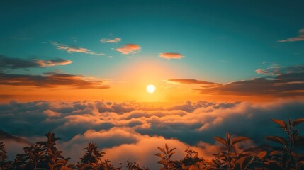 Sunset above a sea of clouds.
