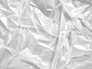 Obraz premium realistic white plastic wrap texture with transparent stretch film effect, crumpled surface and light reflections for package design