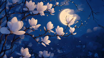 Moonlit magnolia melody. Nightbloom. Illustration