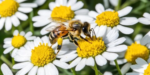 Bee pollinating flowers garden nature photography sunny day close-up biodiversity awareness