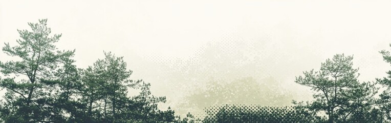 Fototapeta premium Deep forest green blending into muted tones near a serene horizon at dawn in a tranquil woodland setting