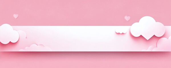 Creative pink background with hearts and clouds for design projects and celebrations. Valentine&rsquo;s Day, date, engagement, love, wedding, background